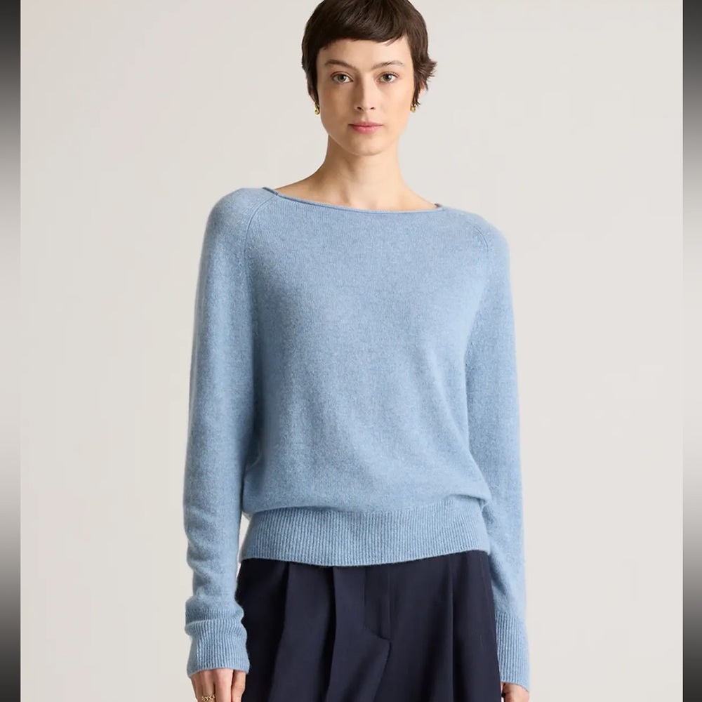 Quince Light Blue Off-the-Shoulder Sweater
